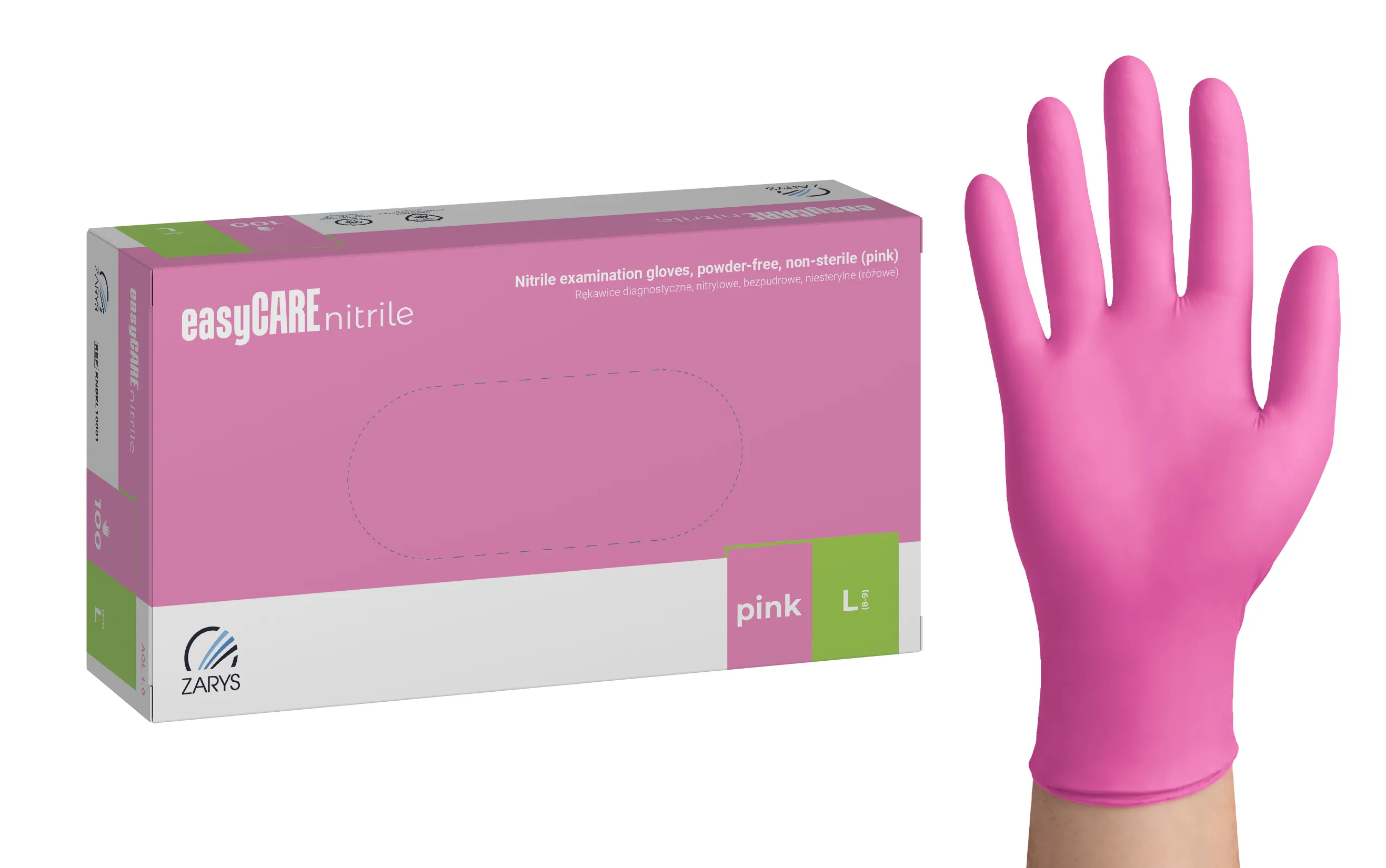 easyCARE nitrile exam gloves, powder-free, unsteril pink