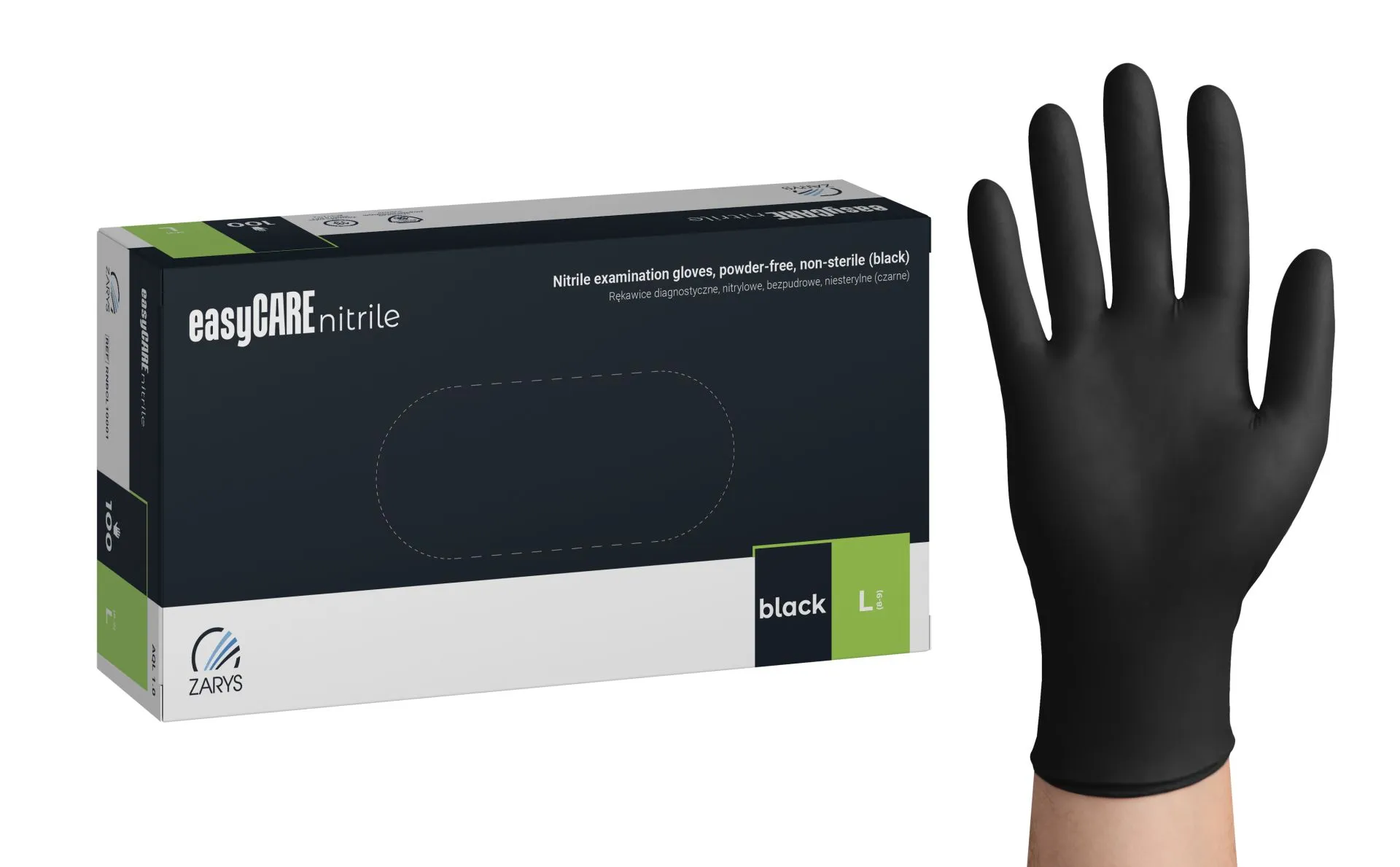 easyCARE nitrile gloves, powder-free, non-sterile, black