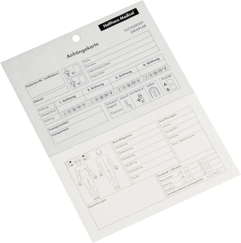 Anhängekarte für Verletzte Block à 5 Stück in Beutel