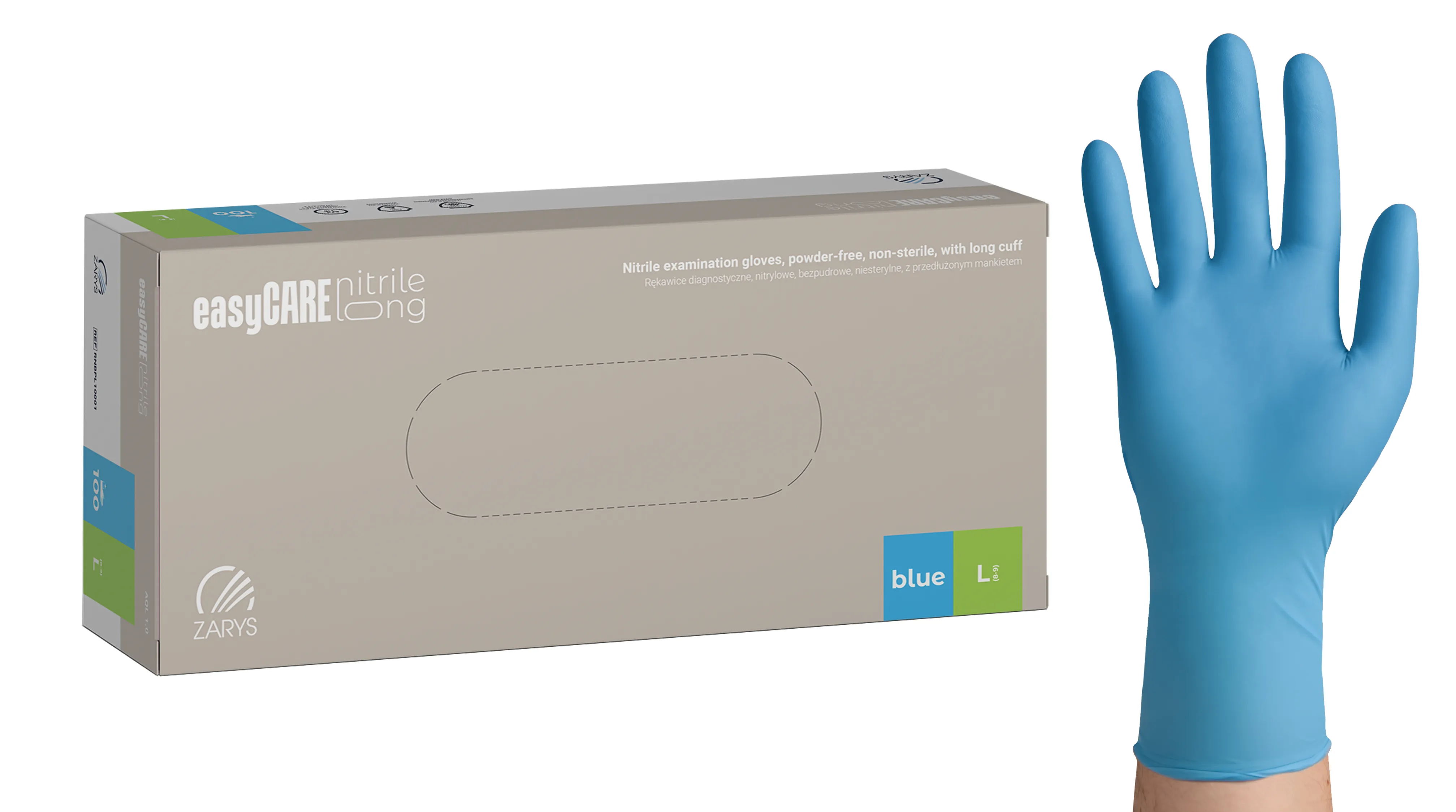 easyCARE nitrile LONG, gloves, powder-free, extended cuff