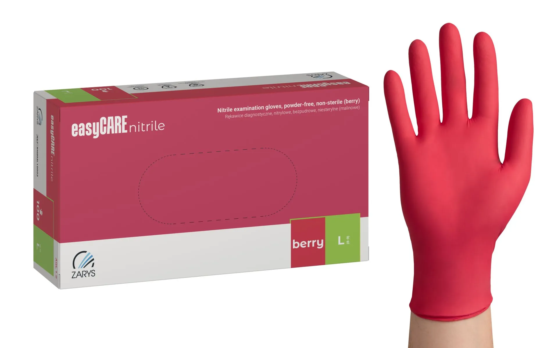 easyCARE nitrile exam gloves, powder-free, berry pink