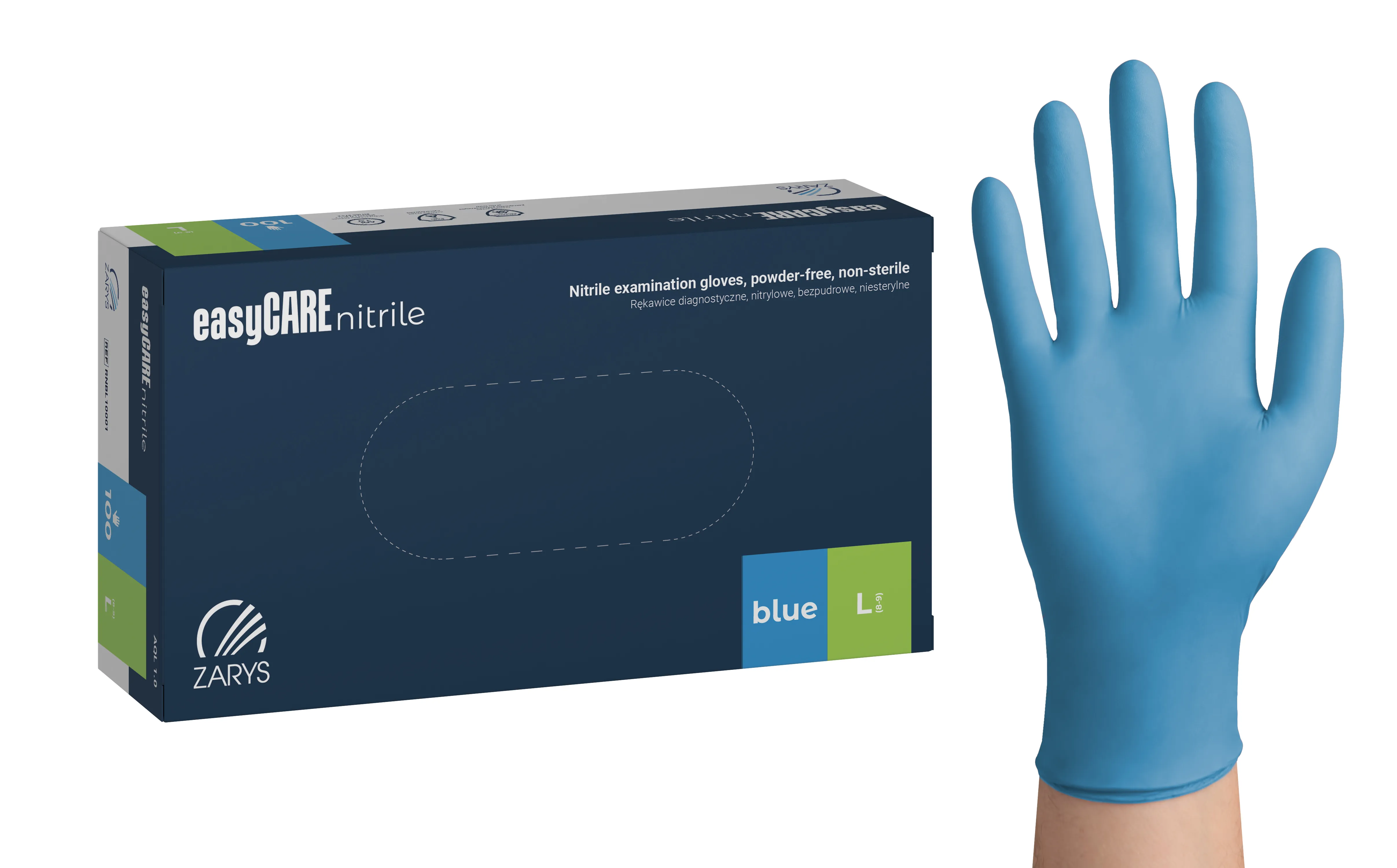 easyCARE nitrile exam gloves, powder-free, blau